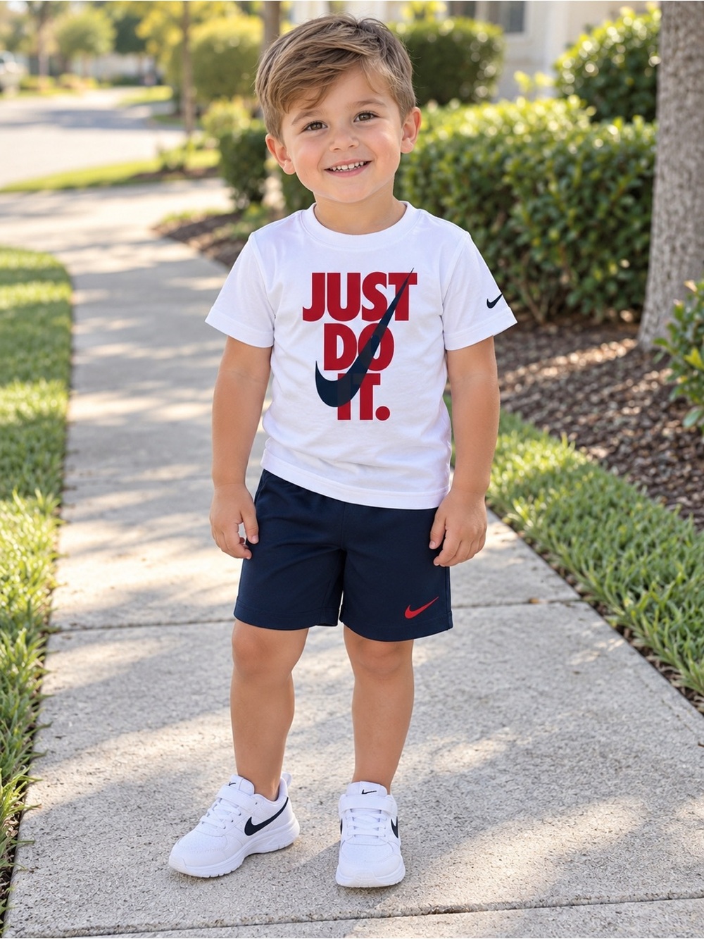 Nike Boys 2-Piece Dri-FIT Set Size 3T Navy Blue Shorts White Logo T-Shirt NWT